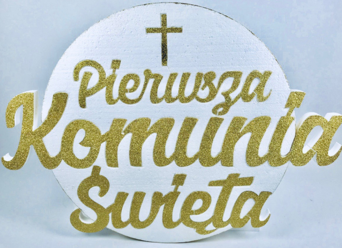 Złoty dekoracyjny napis Pierwsza Komunia Święta